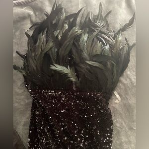 FashionNova #NovaLuxe: high split black dress w/ feather accent - #ShowStopper